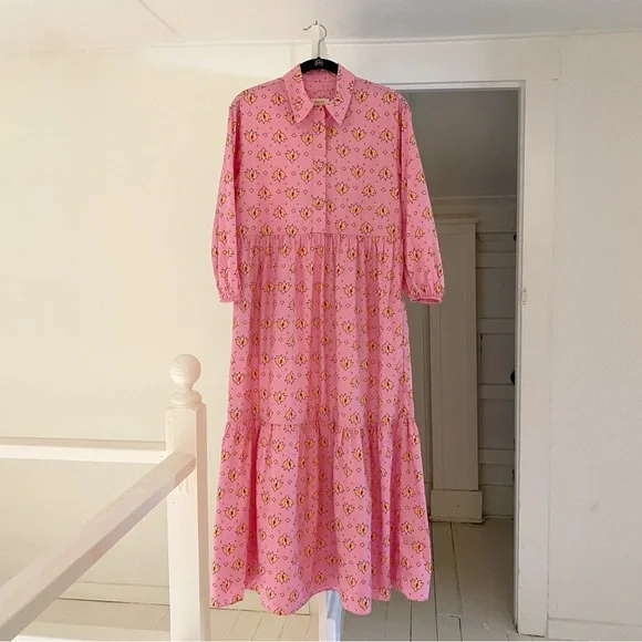Maeve By Anthropologie Bettina Midi Shirt Dress in Pink Combo - Picture 6 of 10